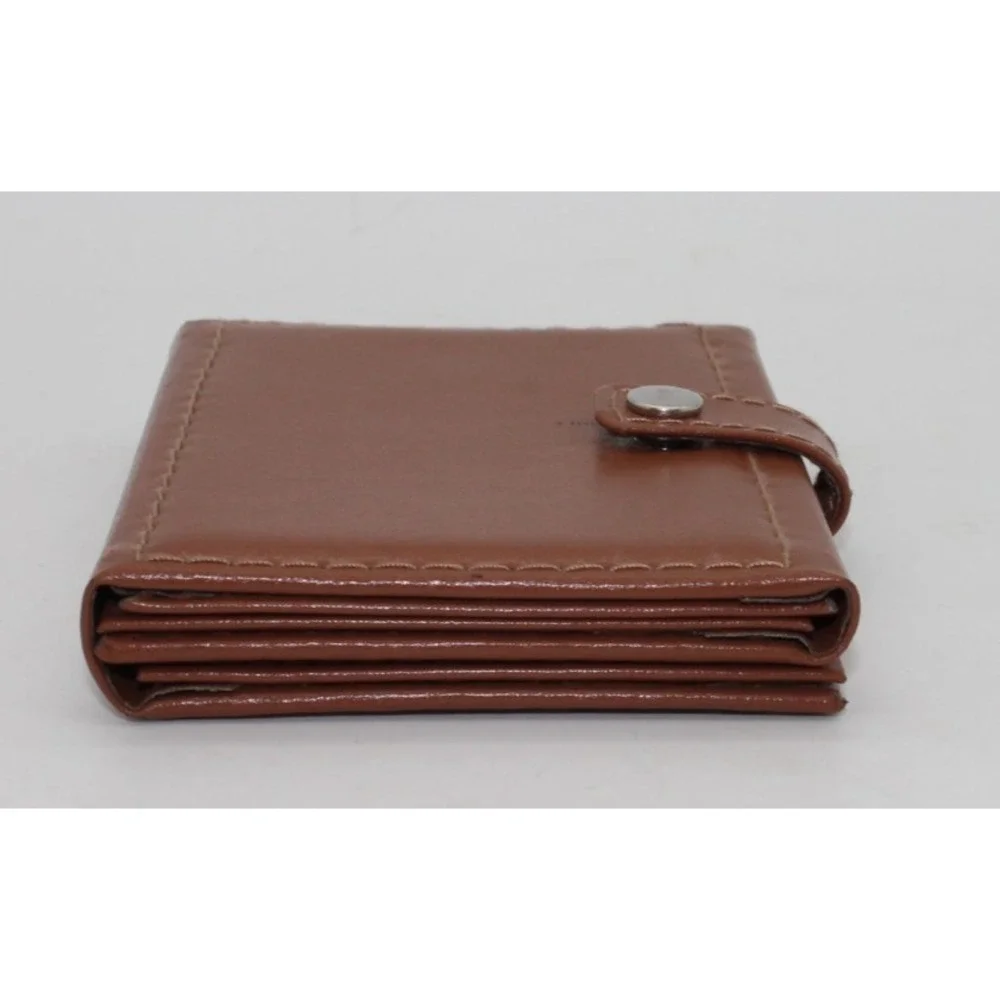 Bulova Triple Folding Photo Album Travel Picture Frame Leather Brown Snap Close